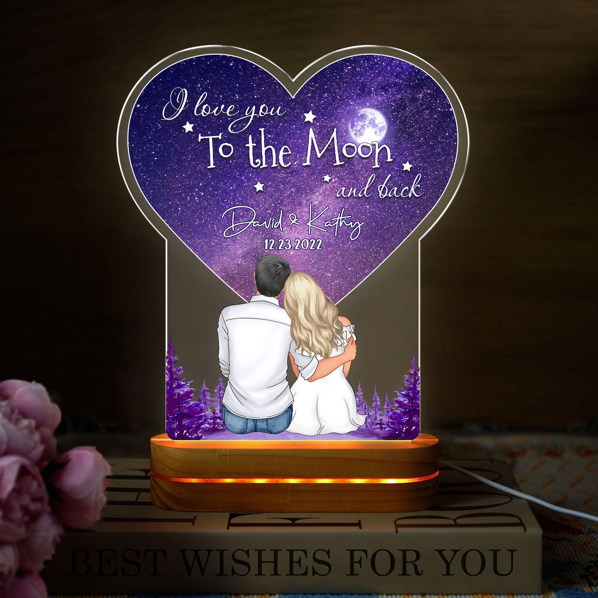 Personalized Night Light - I Love You To The Moon And Back - Blue Sky - Personalized Night light