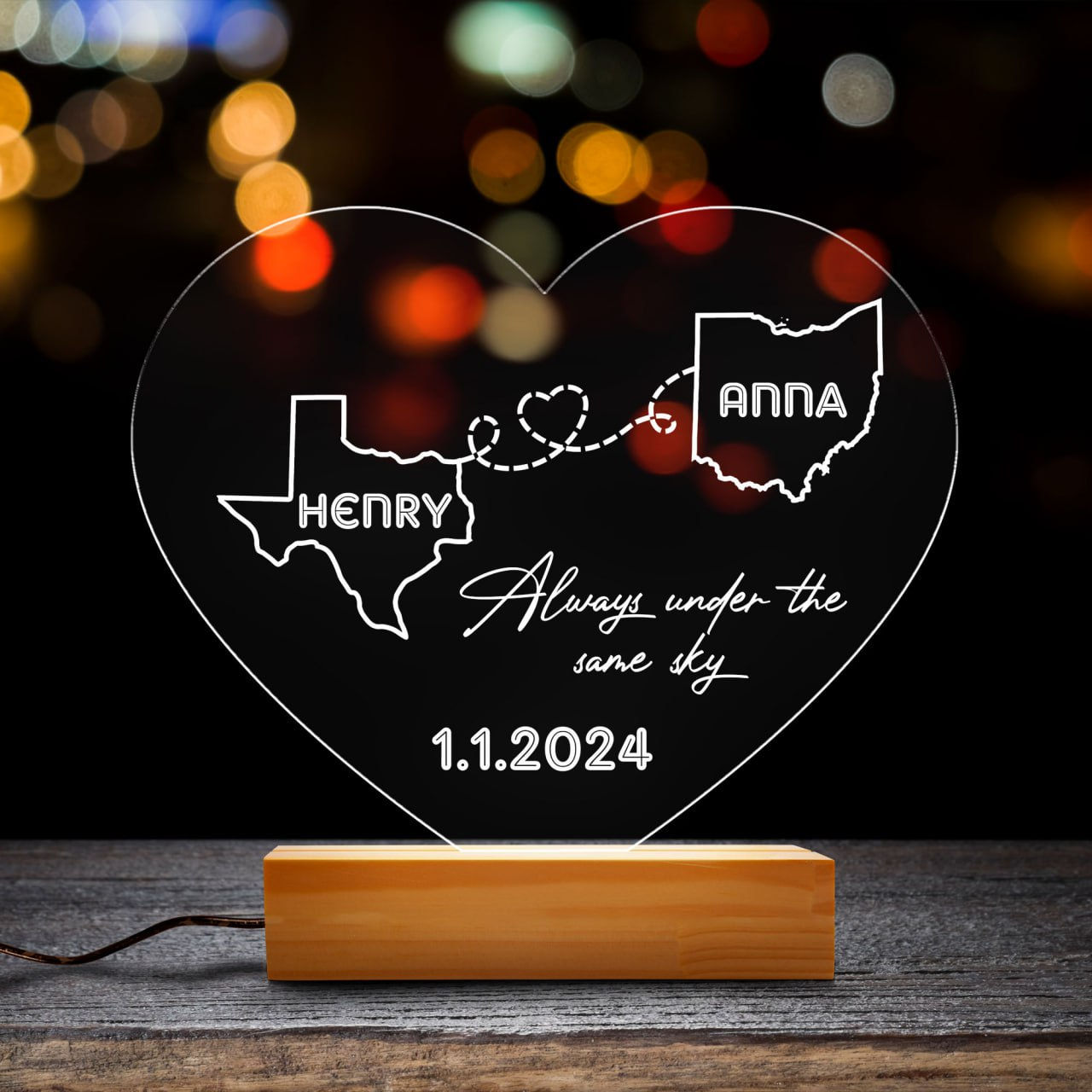 Valentine's Day Gifts - Personalized Two Map Night Light for Couples - Gift  for Her/Him - Long Distance
