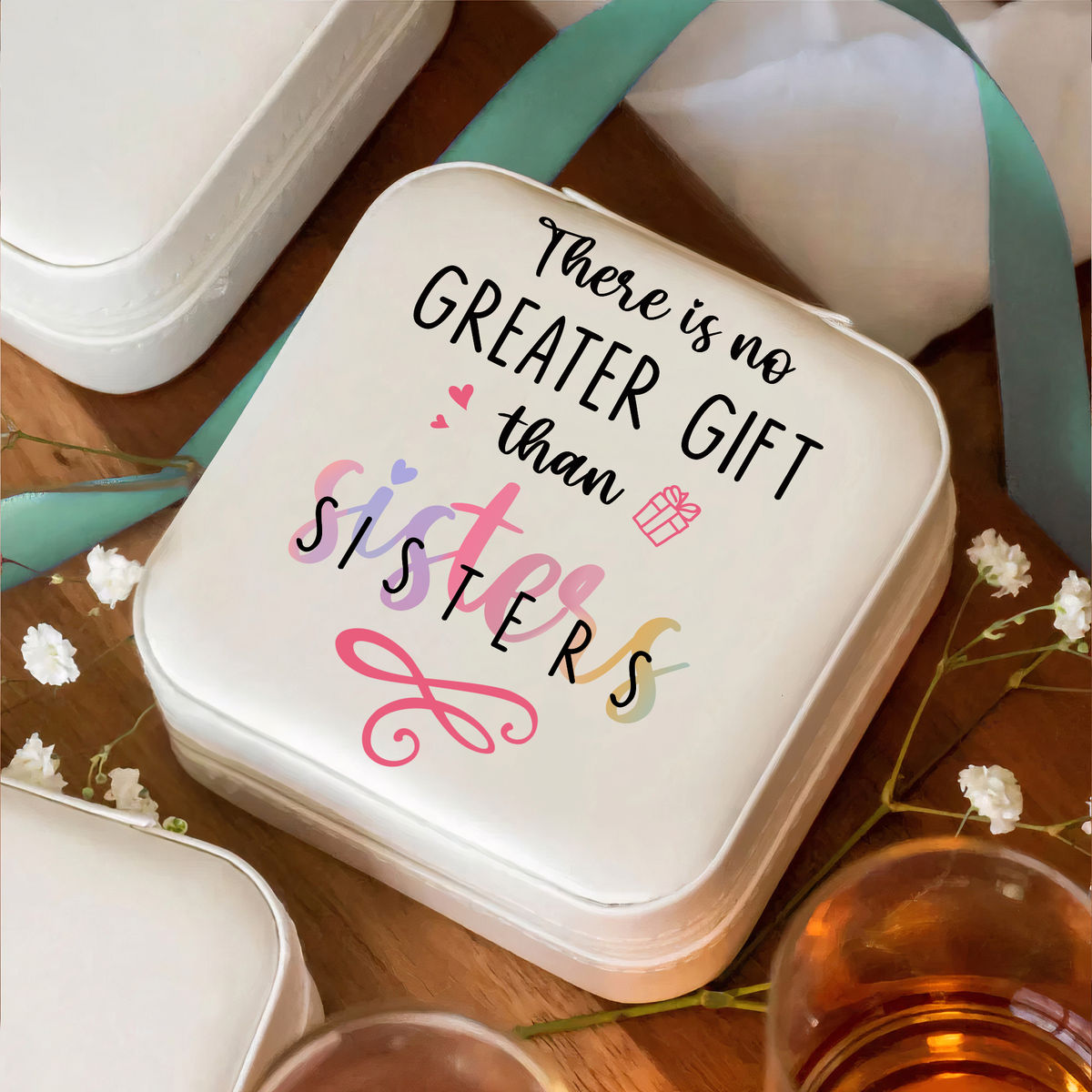 Box - Travel Jewelry Box - There is no greater gift than sister - Gifts For Best Friends, Sisters, Birthday Gifts For Friends