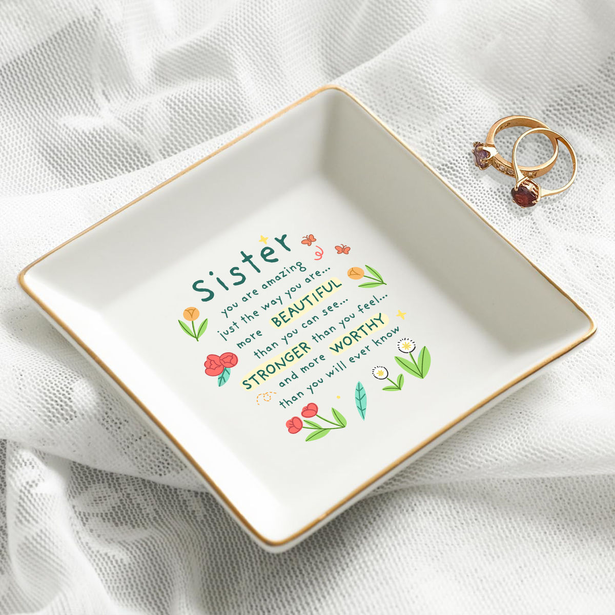 Personalized Jewelry Tray - Jewelry Tray - SISTER You are Amazing Just the way you are... More Beautiful than you can see... Stronger than you feel... & more worthy than you will ever know - Bridesmaid Gifts, Birthday Gift for Her, Graduation Gift, Bridal Shower Gift, Gift for Friends_2