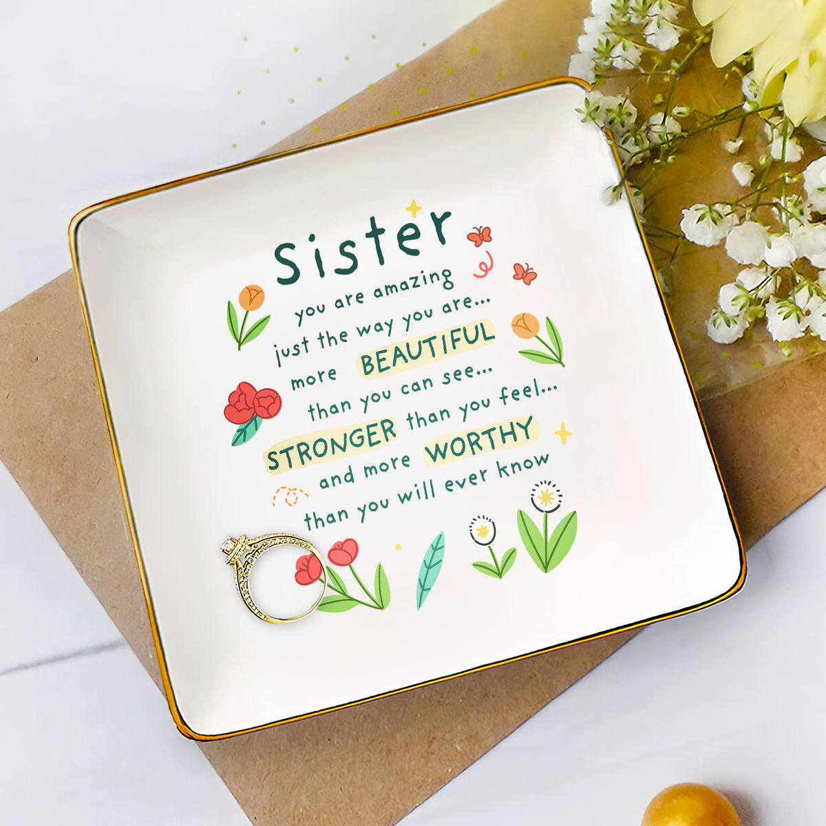 Personalized Jewelry Tray - Jewelry Tray - SISTER You are Amazing Just the way you are... More Beautiful than you can see... Stronger than you feel... & more worthy than you will ever know - Bridesmaid Gifts, Birthday Gift for Her, Graduation Gift, Bridal Shower Gift, Gift for Friends