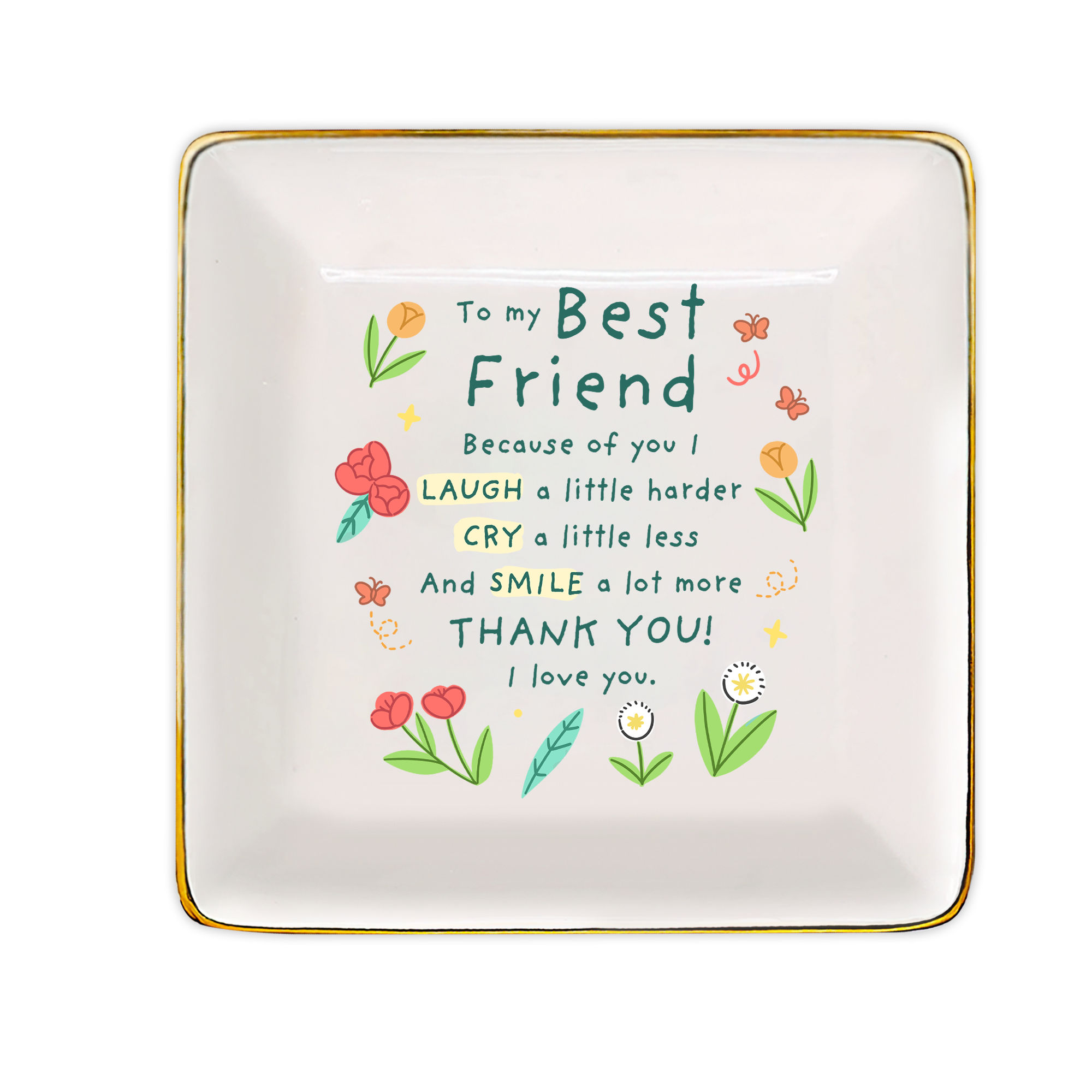 Best Friend Jewelry Dish - "Side By Side" Ceramic Trinket Tray, Long Distance Friendship Gift