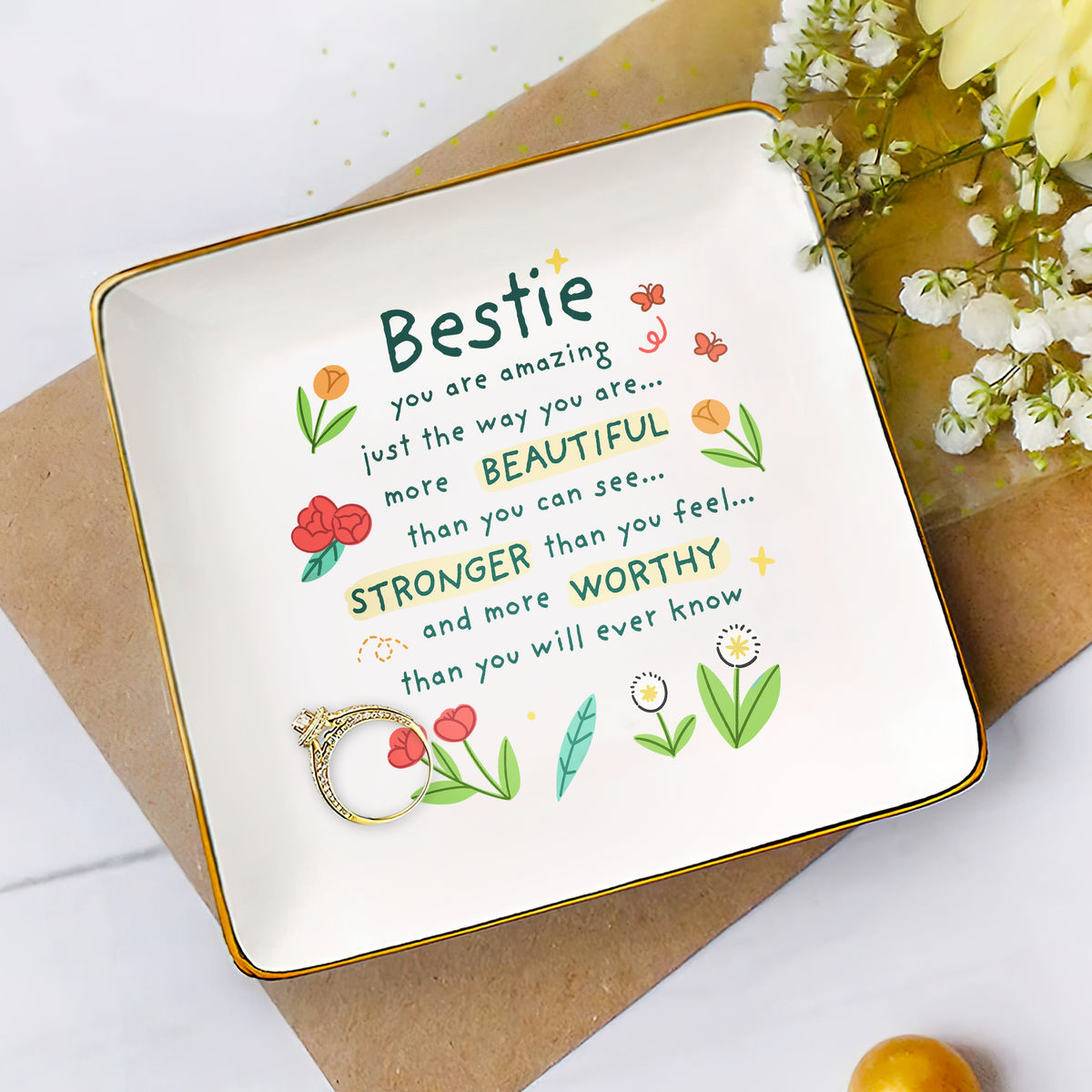 Personalized Jewelry Tray - Jewelry Tray - BESTIE You are Amazing Just the way you are... More Beautiful than you can see... Stronger than you feel... & more worthy than you will ever know - Bridesmaid Gifts, Birthday Gift for Her, Graduation Gift, Bridal Shower Gift, Gift for Friends