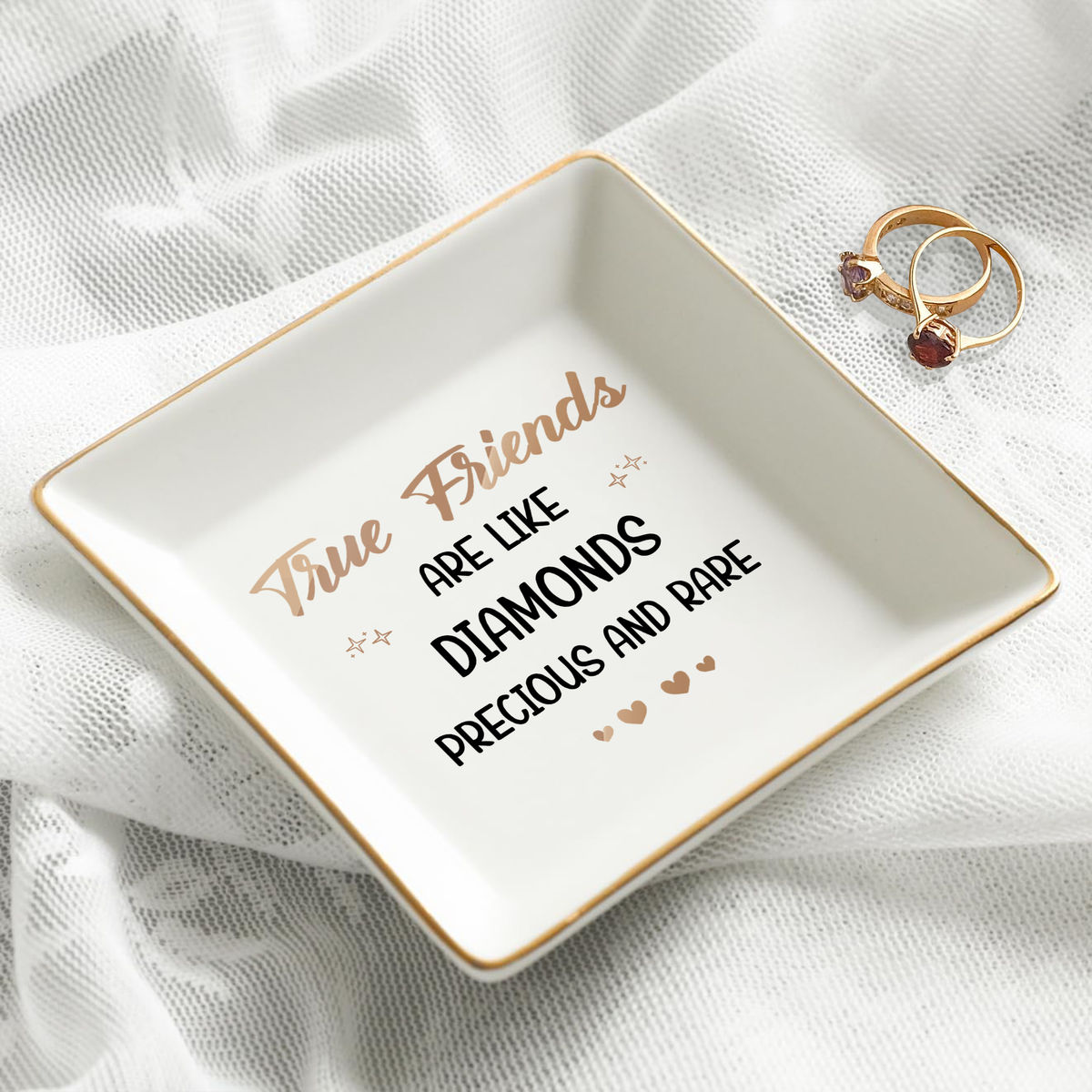 Jewelry Tray - True Friends Are Like Diamonds Precious And Rare  - Bridesmaid Gifts, Birthday Gift for Her, Graduation Gift, Bridal Shower Gift, Gift for Friends - Personalized Jewelry Tray_2