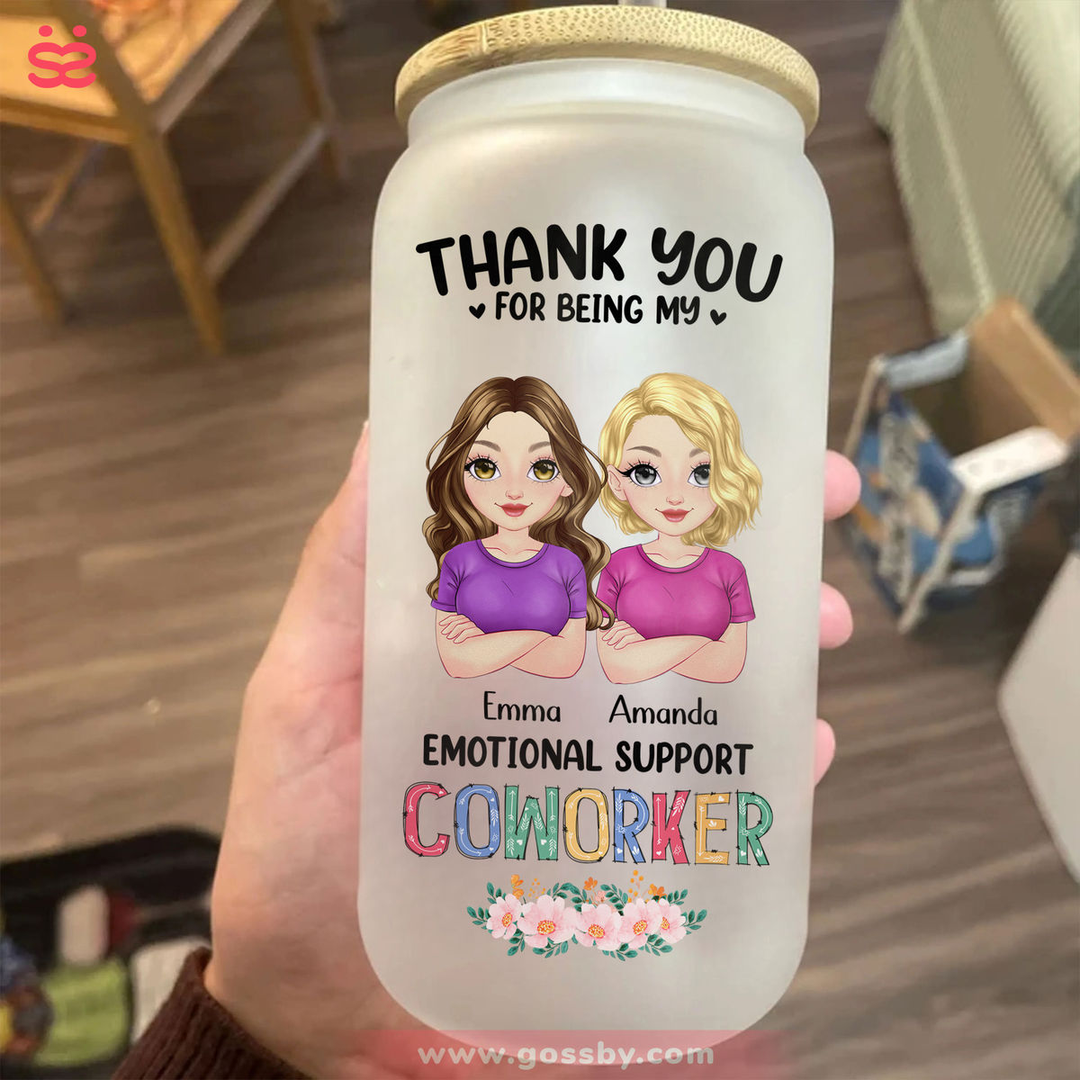 Personalized Iced Coffee Cup - Pink Dolls - Thanks For Being My Emotional Support (C1) - Gift For Best Friends, BFF, Sisters, Coworkers