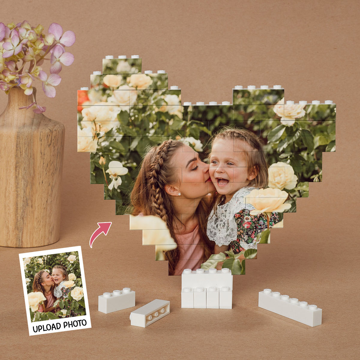 Photo Upload - Personalized Heart Shape Block Photo Puzzle - Gifts For Mom