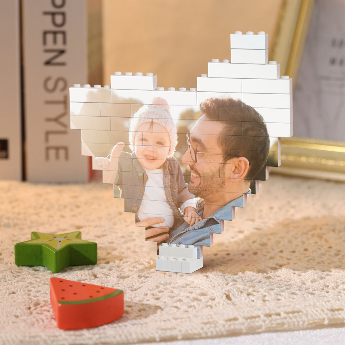 Personalized Heart Shape Block Photo Puzzle - Gifts For Father