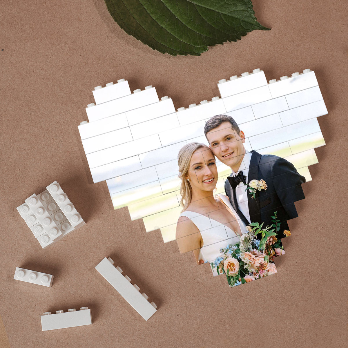 Personalized Heart Shape Block Photo Puzzle - Gifts For Wedding Bride Groom