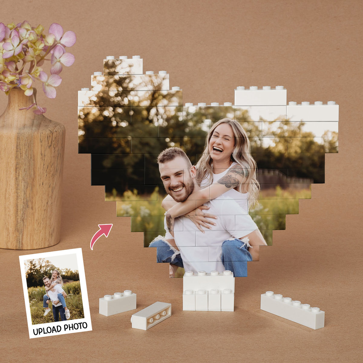 Wrapped Canvas - Photo Gift - Personalized Heart Shape Block Photo Puzzle - Gifts For Wedding Couple, Mom, Dad_1