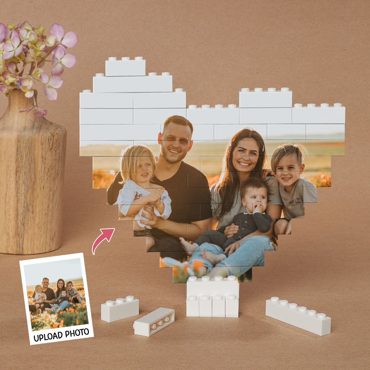 Personalized Heart Shape Block Photo Puzzle - Gifts For Family