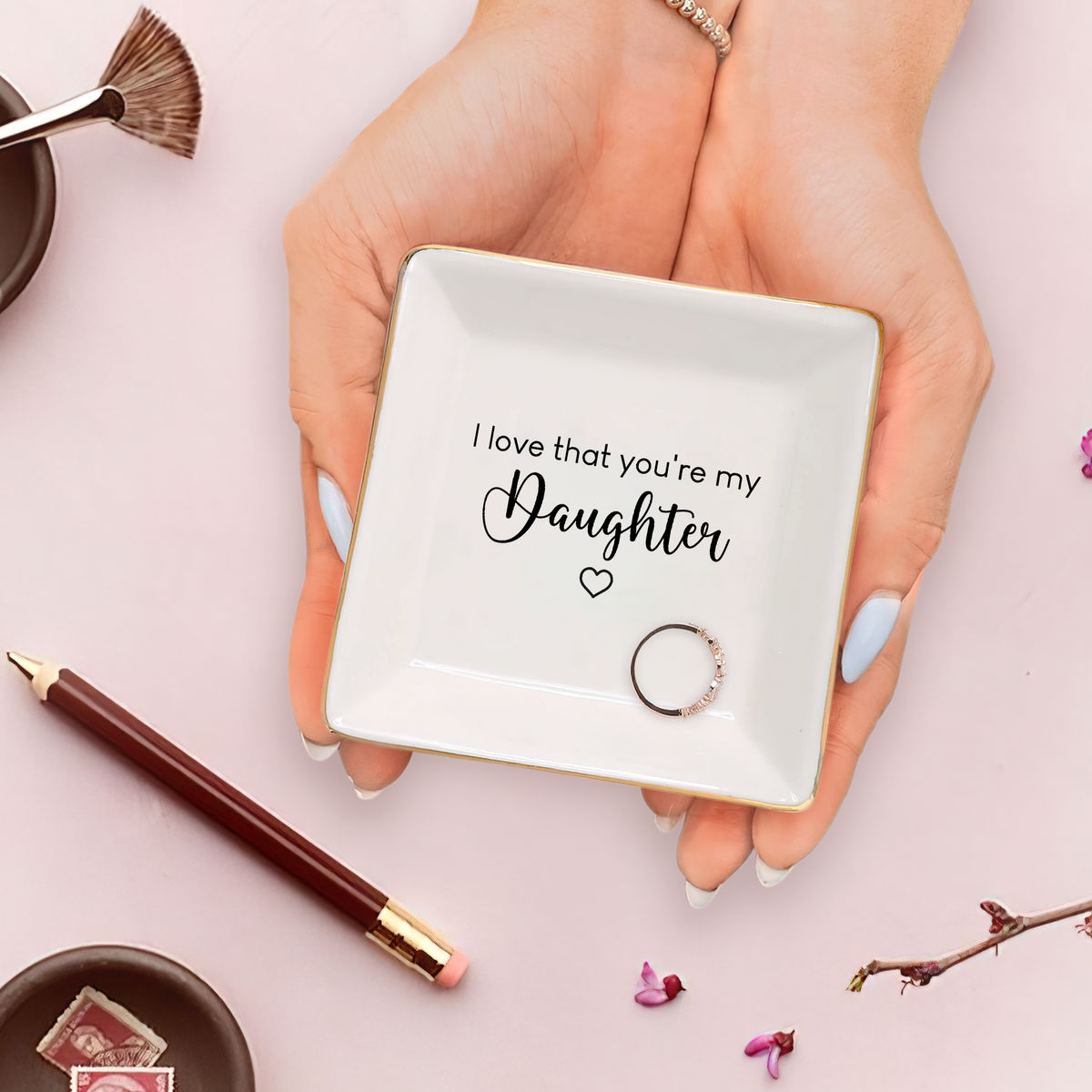 Jewelry Tray - Gift for Women, Gift For Daughters, Graduation, Birthday Gifts For Daughters, Wedding Gifts - I love that you're my Daughter - Personalized Jewelry Tray_2