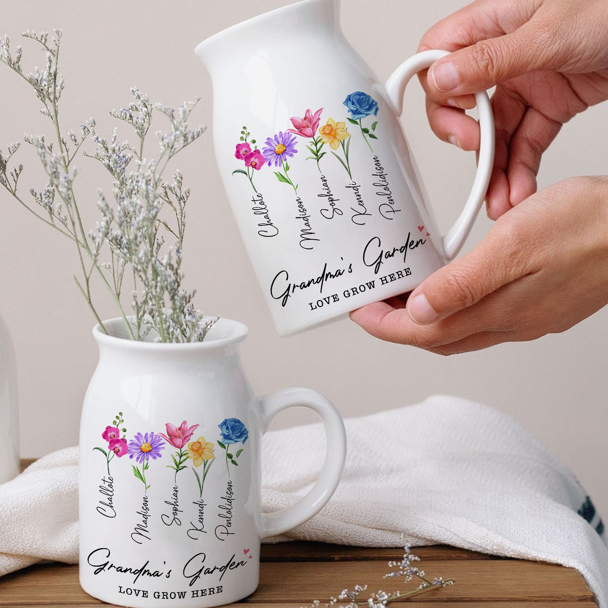 Personalized Vase - Mother's Day Gift - Flower Ceramic Vase - Grandma Garden Love Grow Here_3