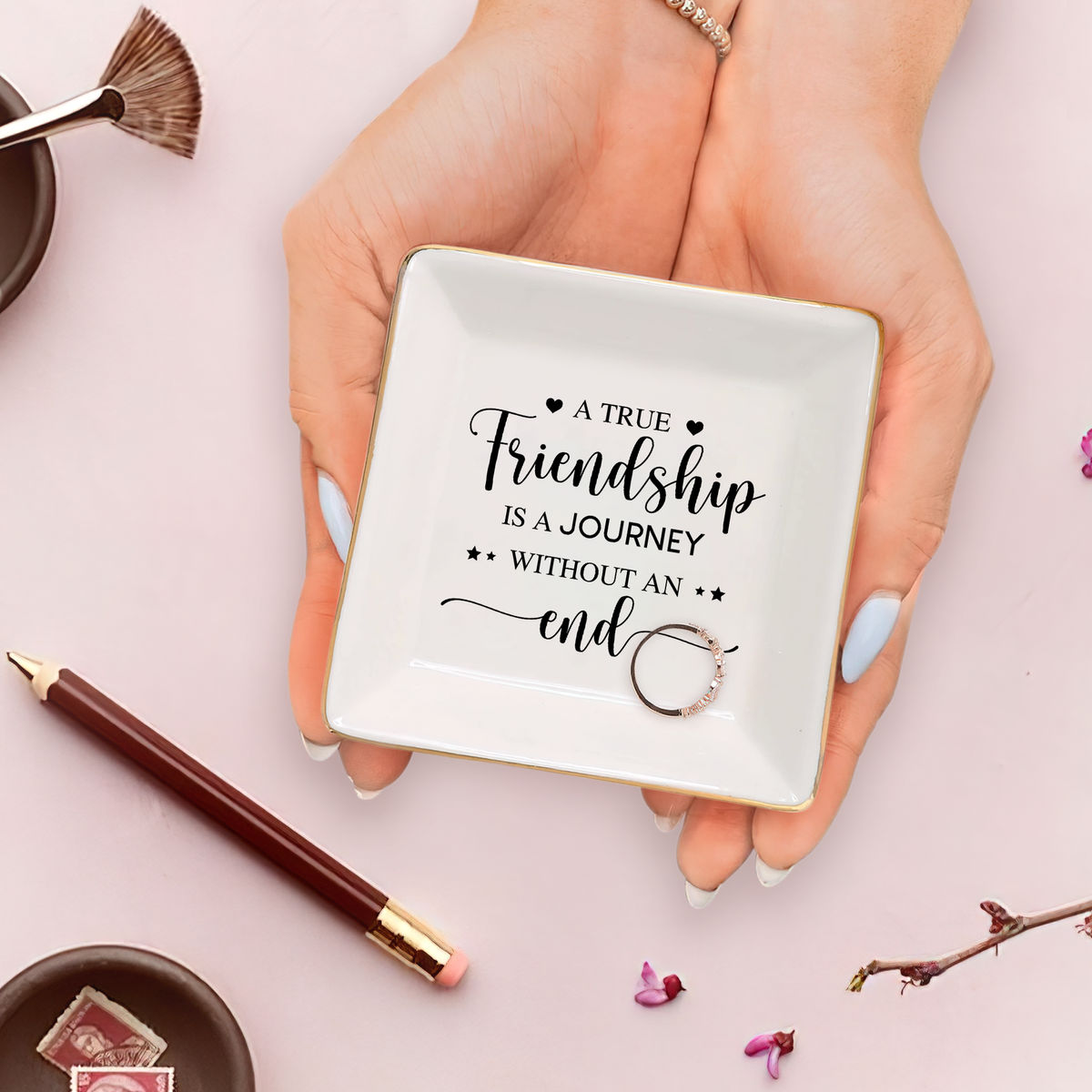 Jewelry Tray - Birthday Gift for Her, Gift for Sister Friend Bestie, Wedding Gifts - A True Friendship Is A Journey Without An End_2