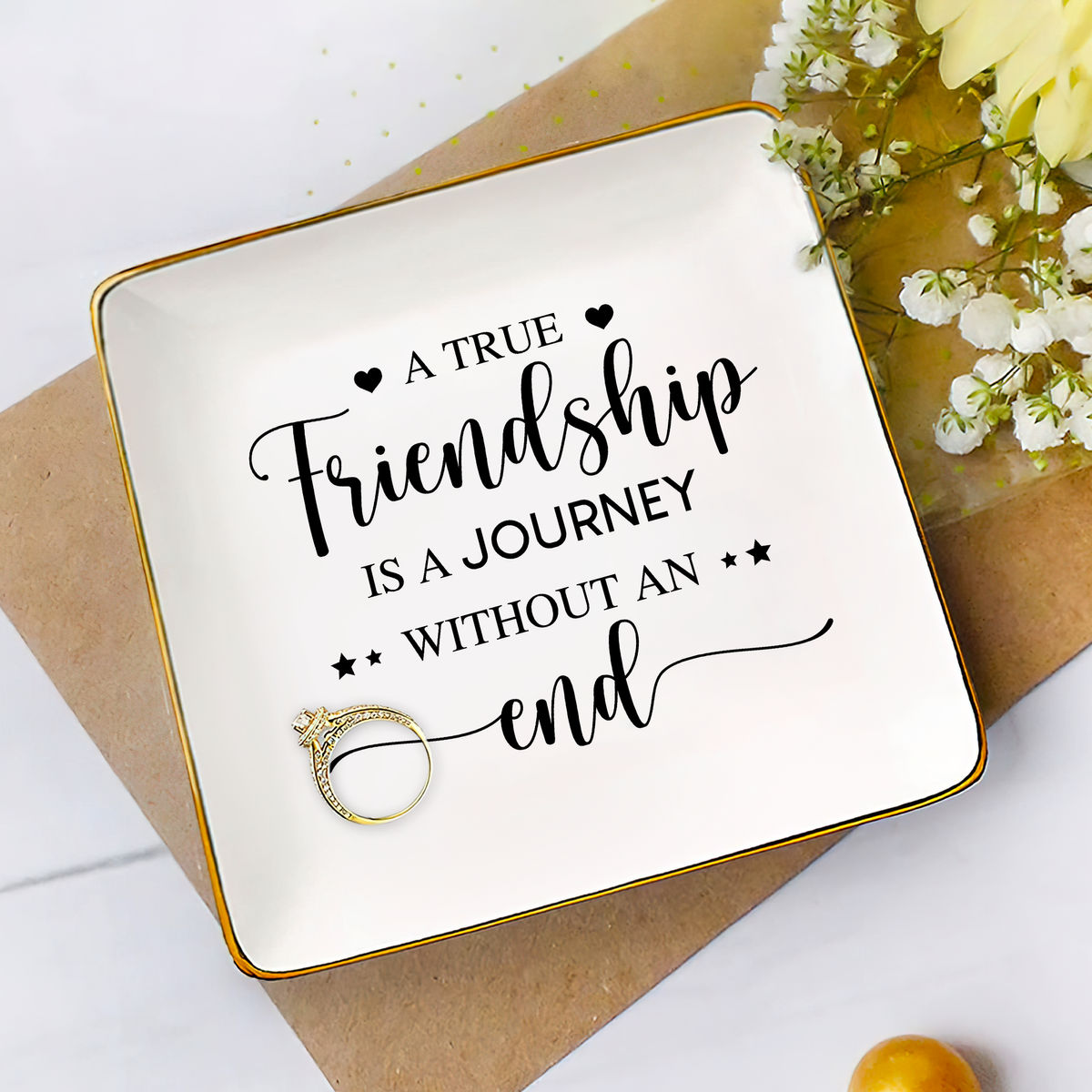 Jewelry Tray - Birthday Gift for Her, Gift for Sister Friend Bestie, Wedding Gifts - A True Friendship Is A Journey Without An End