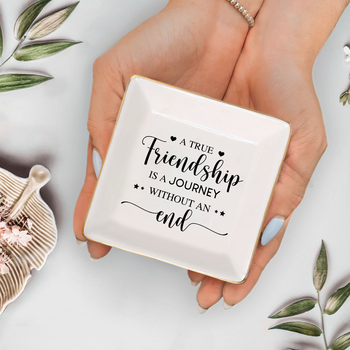 Jewelry Tray - Birthday Gift for Her, Gift for Sister Friend Bestie, Wedding Gifts - A True Friendship Is A Journey Without An End_3