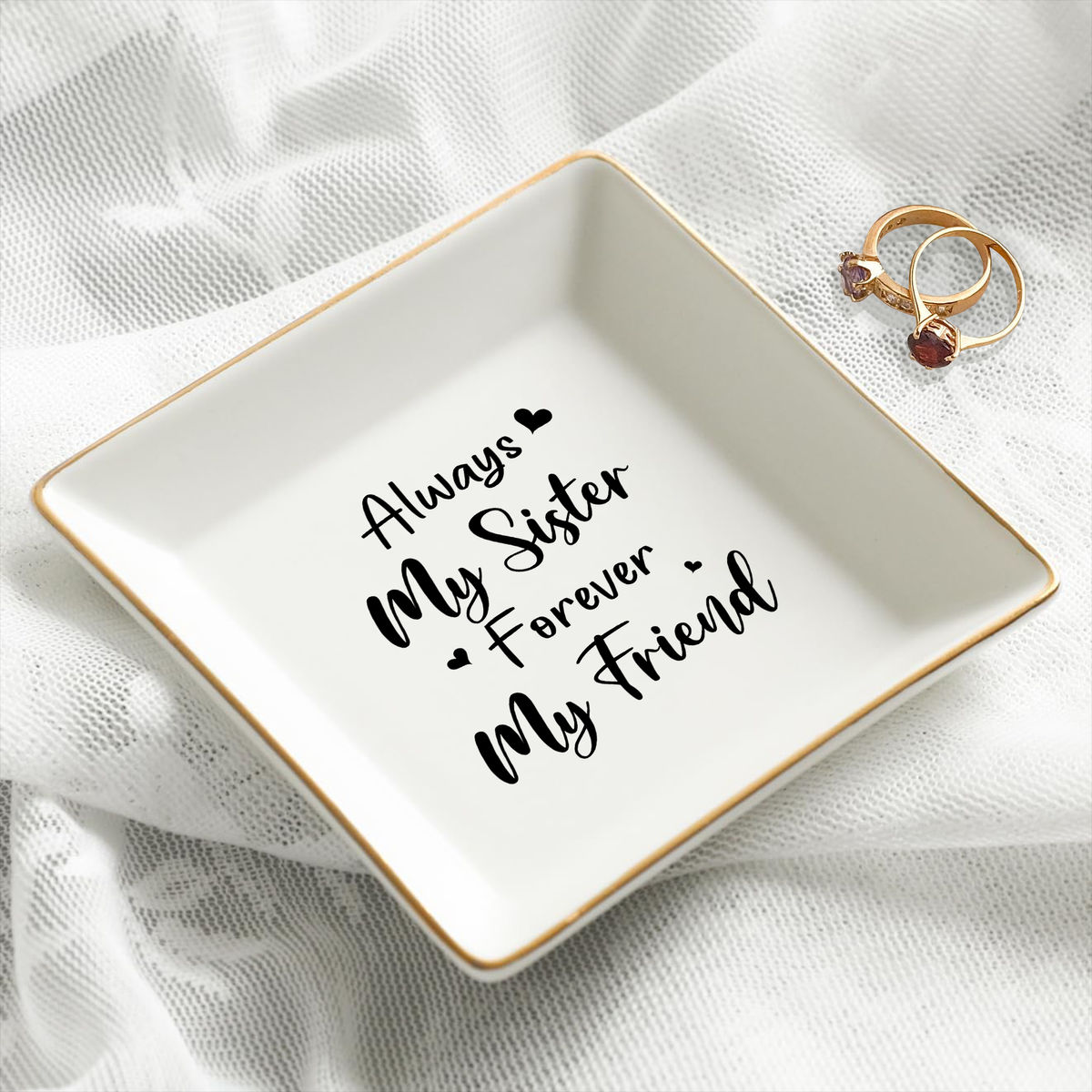 Jewelry Tray - Birthday Gift for Her, Gift for Sister Friend Bestie, Wedding Gifts For Bride, Bridesmaid - Always my Sister Forever my Friend_1