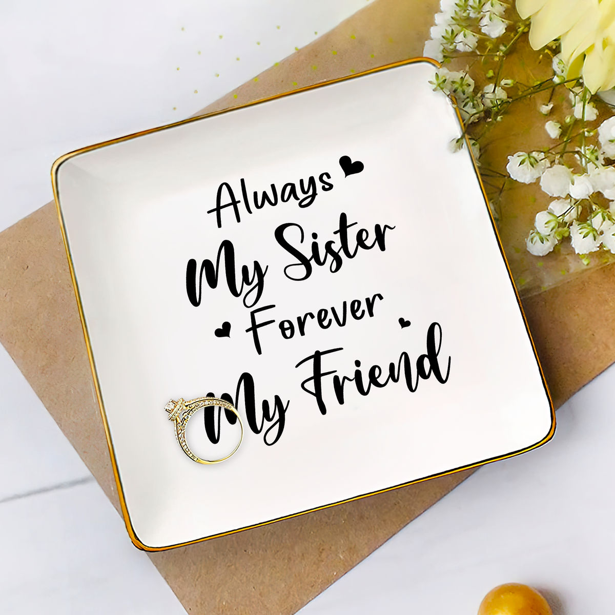 Jewelry Tray - Birthday Gift for Her, Gift for Sister Friend Bestie, Wedding Gifts For Bride, Bridesmaid - Always my Sister Forever my Friend