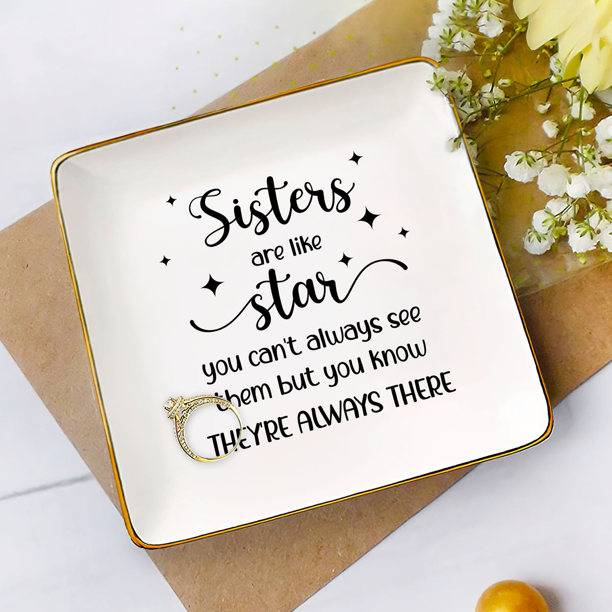 Jewelry Tray - Birthday Gift for Her, Gift for Sister Friend Bestie, Wedding Gifts -  Sisters are like Stars