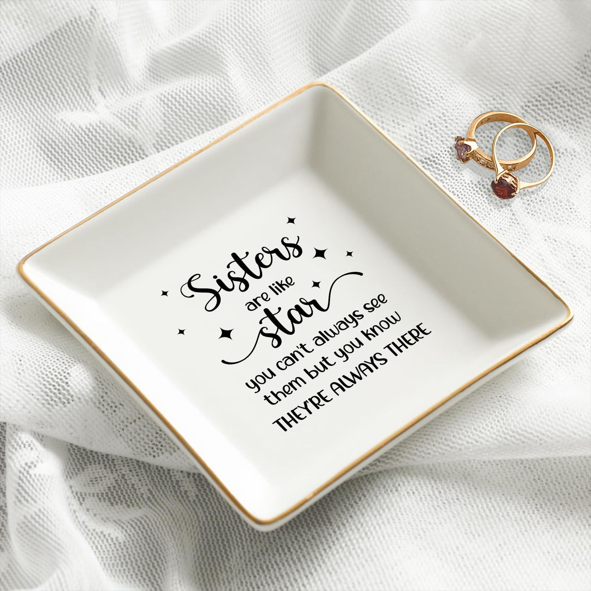 Jewelry Tray - Birthday Gift for Her, Gift for Sister Friend Bestie, Wedding Gifts -  Sisters are like Stars_1