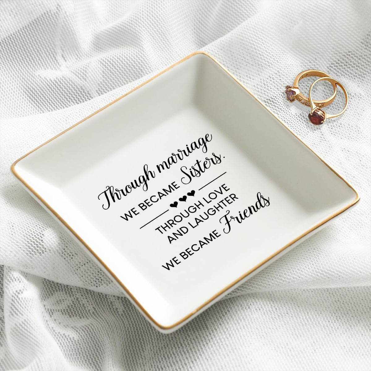 Personalized Jewelry Tray - Jewelry Tray - Birthday Gift for for Sister Friend Bestie, Wedding Gifts For Bride, Bridesmaid -  Through marriage we became Sisters._1