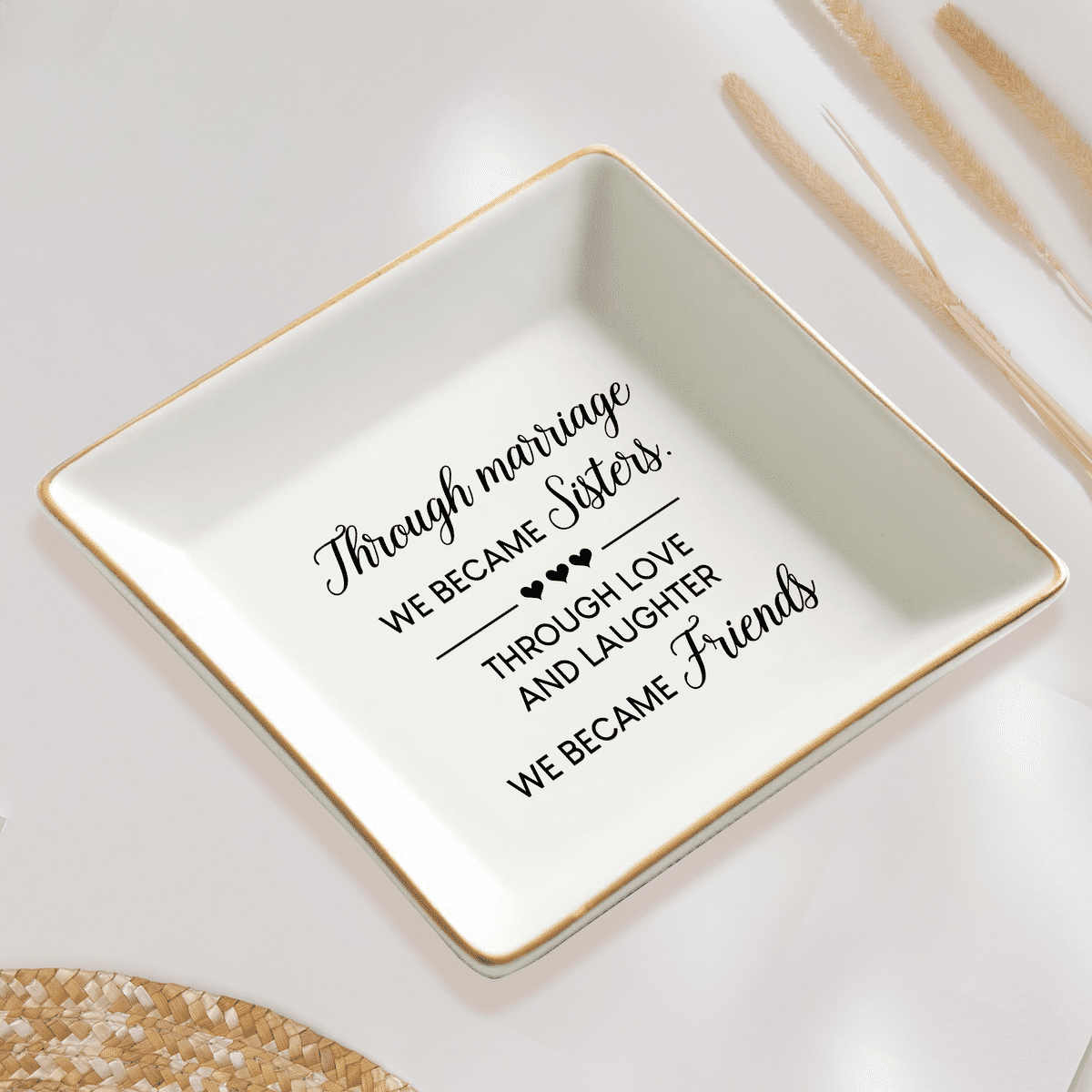 Personalized Jewelry Tray - Jewelry Tray - Birthday Gift for for Sister Friend Bestie, Wedding Gifts For Bride, Bridesmaid -  Through marriage we became Sisters._4