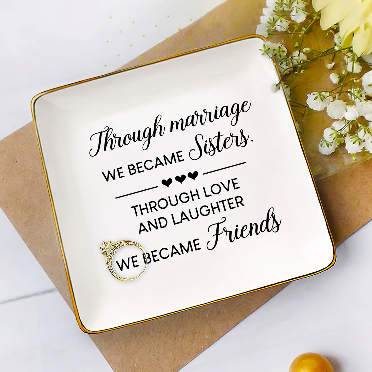 Personalized Jewelry Tray - Jewelry Tray - Birthday Gift for for Sister Friend Bestie, Wedding Gifts For Bride, Bridesmaid -  Through marriage we became Sisters.