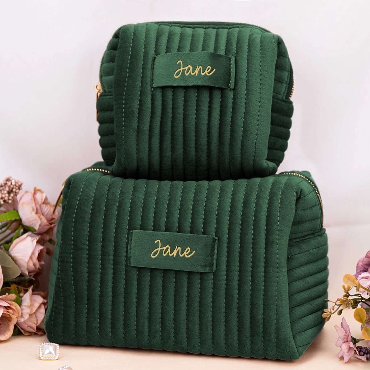Personalized Name - Personalized Gift Bags - Custom Your Name - Green - Personalized Makeup Bag_3