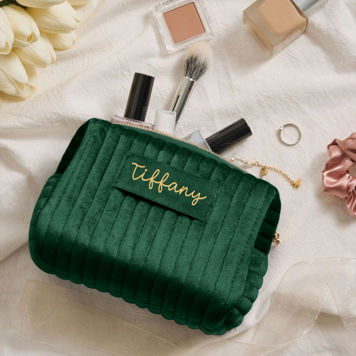 Personalized Name - Personalized Gift Bags - Custom Your Name - Green - Personalized Makeup Bag
