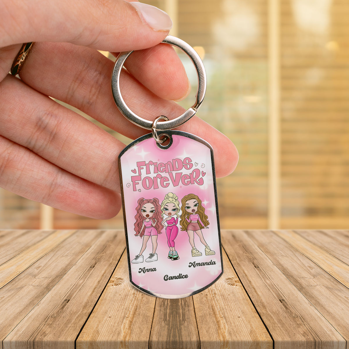 Personalized Stainless Steel Keychain - You and Your Friends As Cute Dolls - Friends Forever - Personalized Keychain_3