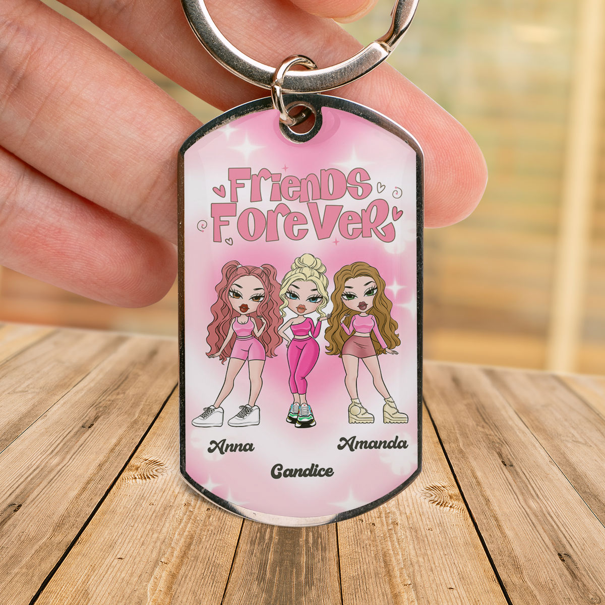 Personalized Keychain - Personalized Stainless Steel Keychain - You and Your Friends As Cute Dolls - Friends Forever_1