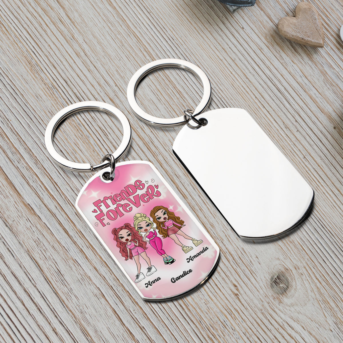 Personalized Keychain - Personalized Stainless Steel Keychain - You and Your Friends As Cute Dolls - Friends Forever_4