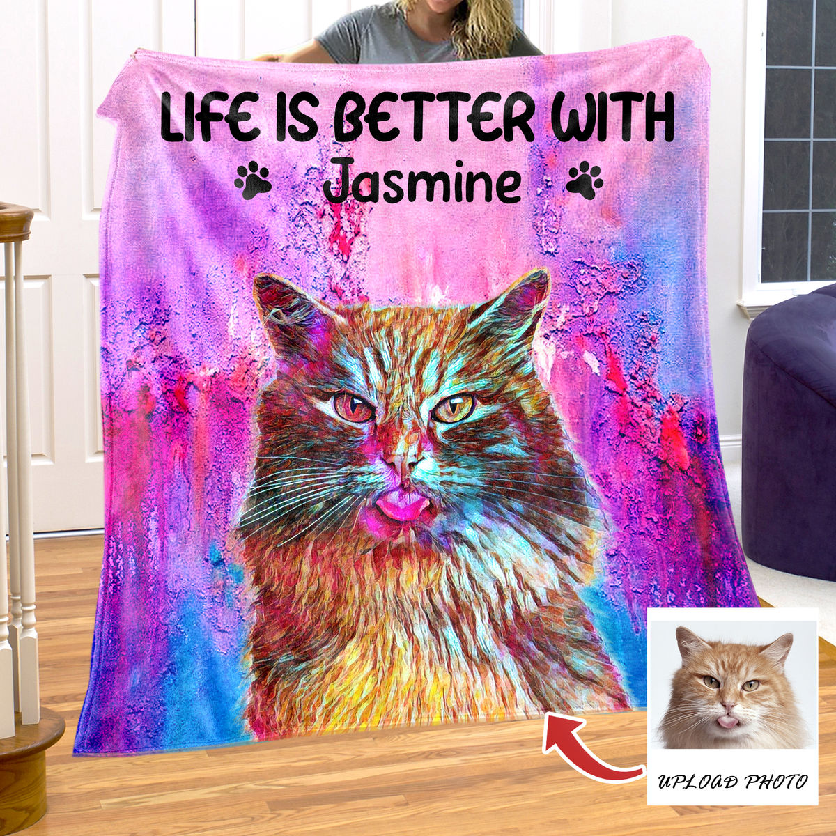 Fleece Blanket - Photo Blanket - Photo Blanket - Cat Photo Upload - Life Is Better With_3