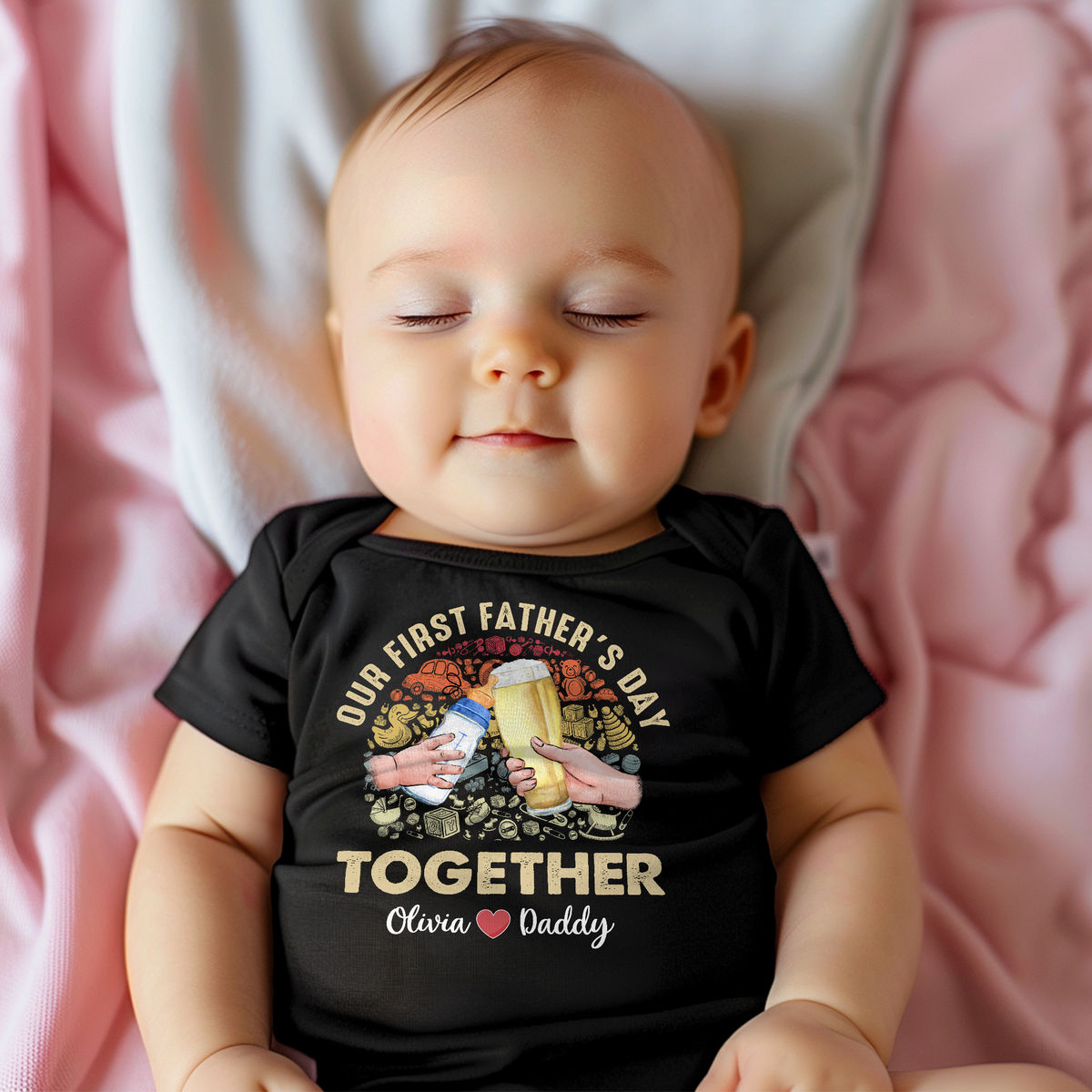 Personalized Shirt - First Father's Day - Our First Father's Day Matching Outfit (Onesie and TShirt Set)_2