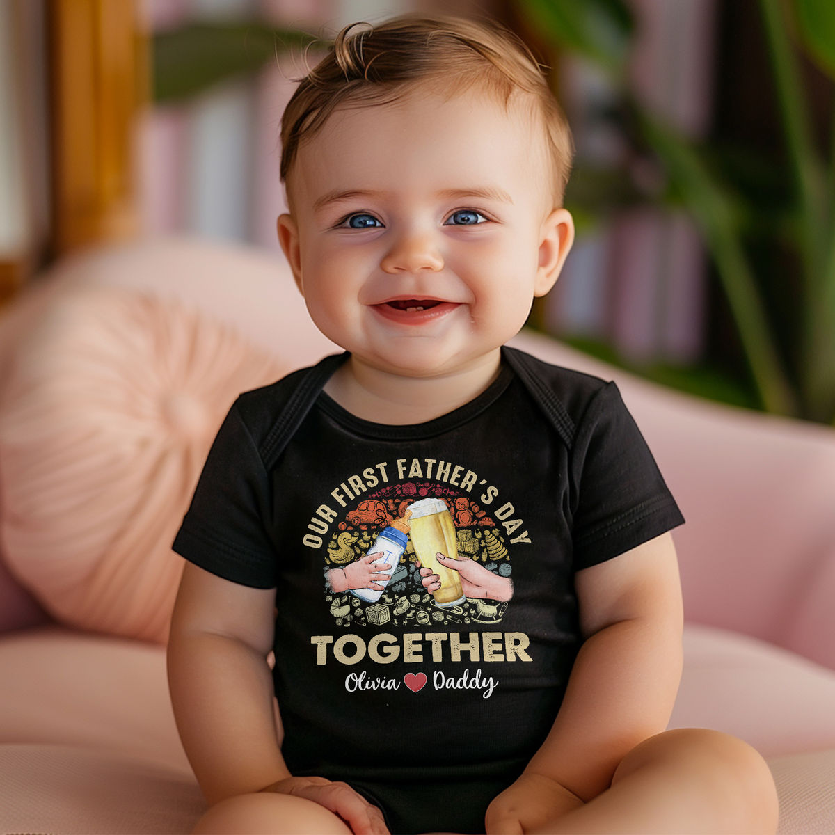 Personalized Shirt - First Father's Day - Our First Father's Day Matching Outfit (Onesie and TShirt Set)_3