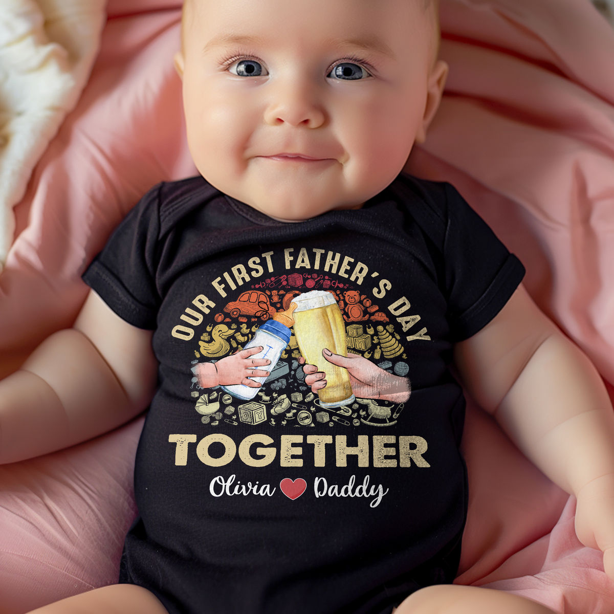 Personalized Shirt - First Father's Day - Our First Father's Day Matching Outfit (Onesie and TShirt Set)_1