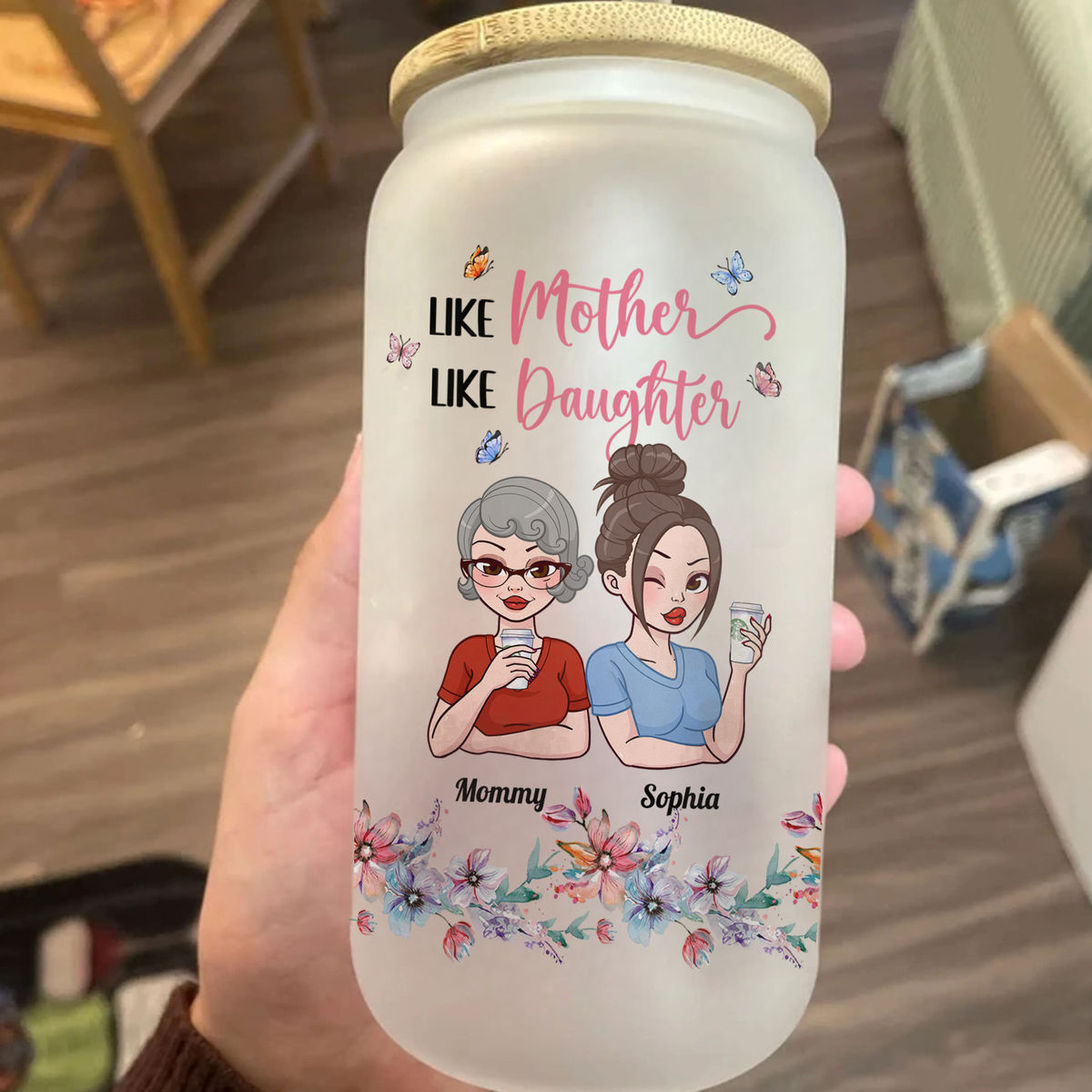 Mother's Day Gift from Mom - Custom Glass Can - To My Daughter Happy Mother's Day - Mother And Daughter Forever Linked Together (pu) - Personalized Tumbler_4