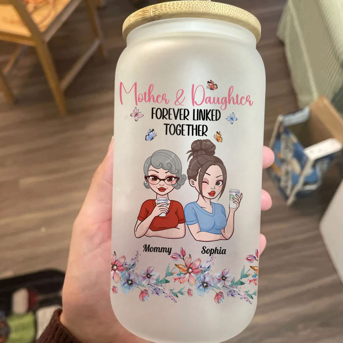 Mother's Day Gift from Mom - Custom Glass Can - To My Daughter Happy Mother's Day - Mother And Daughter Forever Linked Together (pu) - Personalized Tumbler_3