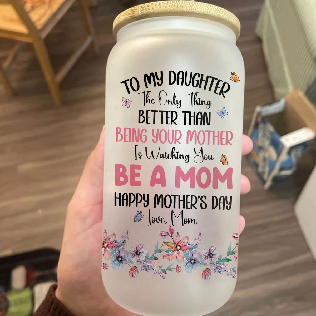 Mother's Day Gift from Mom - Custom Glass Can - To My Daughter Happy Mother's Day - Mother And Daughter Forever Linked Together (pu) - Personalized Tumbler_5