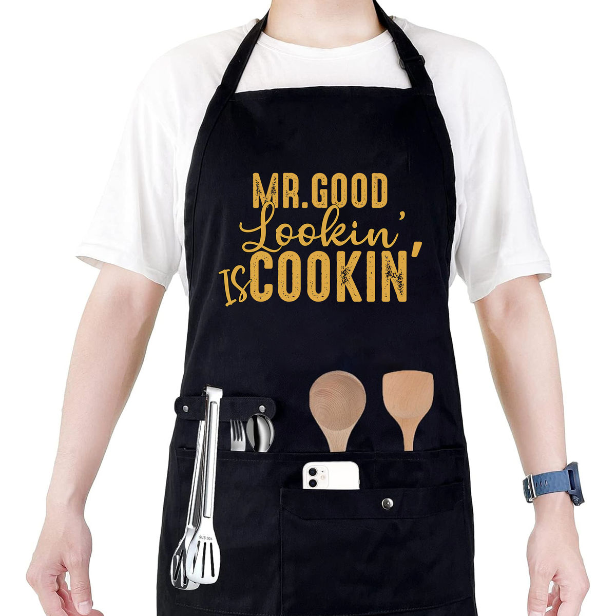 Father's Day Gifts - Aprons - Mr.Good Lookin’ In Cookin’ Ver 2 - Gift For Dad - Gifts For Birthday, Father's Day - Personalized Apron_4