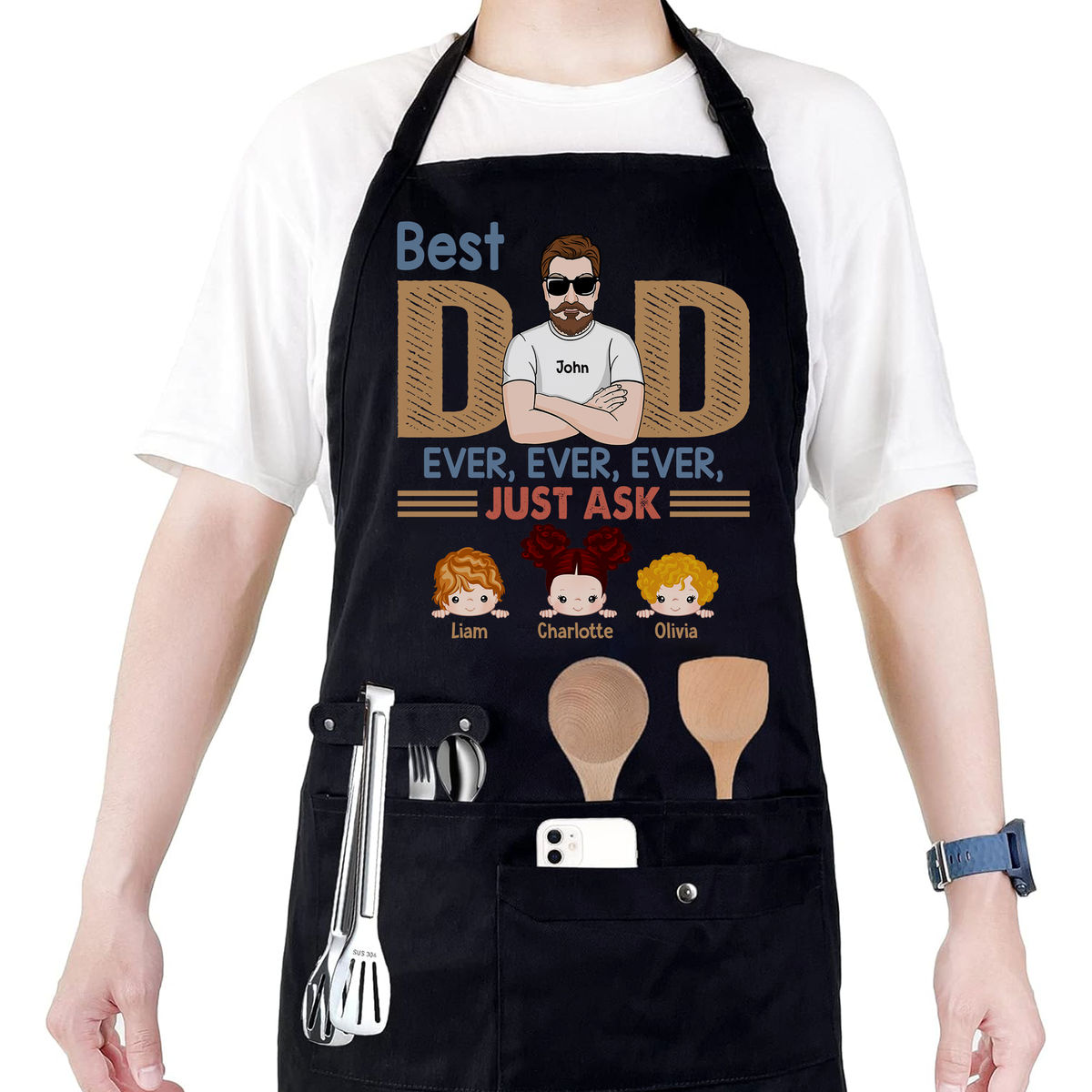Father's Day Gifts - Aprons - Best Dad Ever - Gift For Dad - Gifts For Birthday, Father's Day - Personalized Apron_4