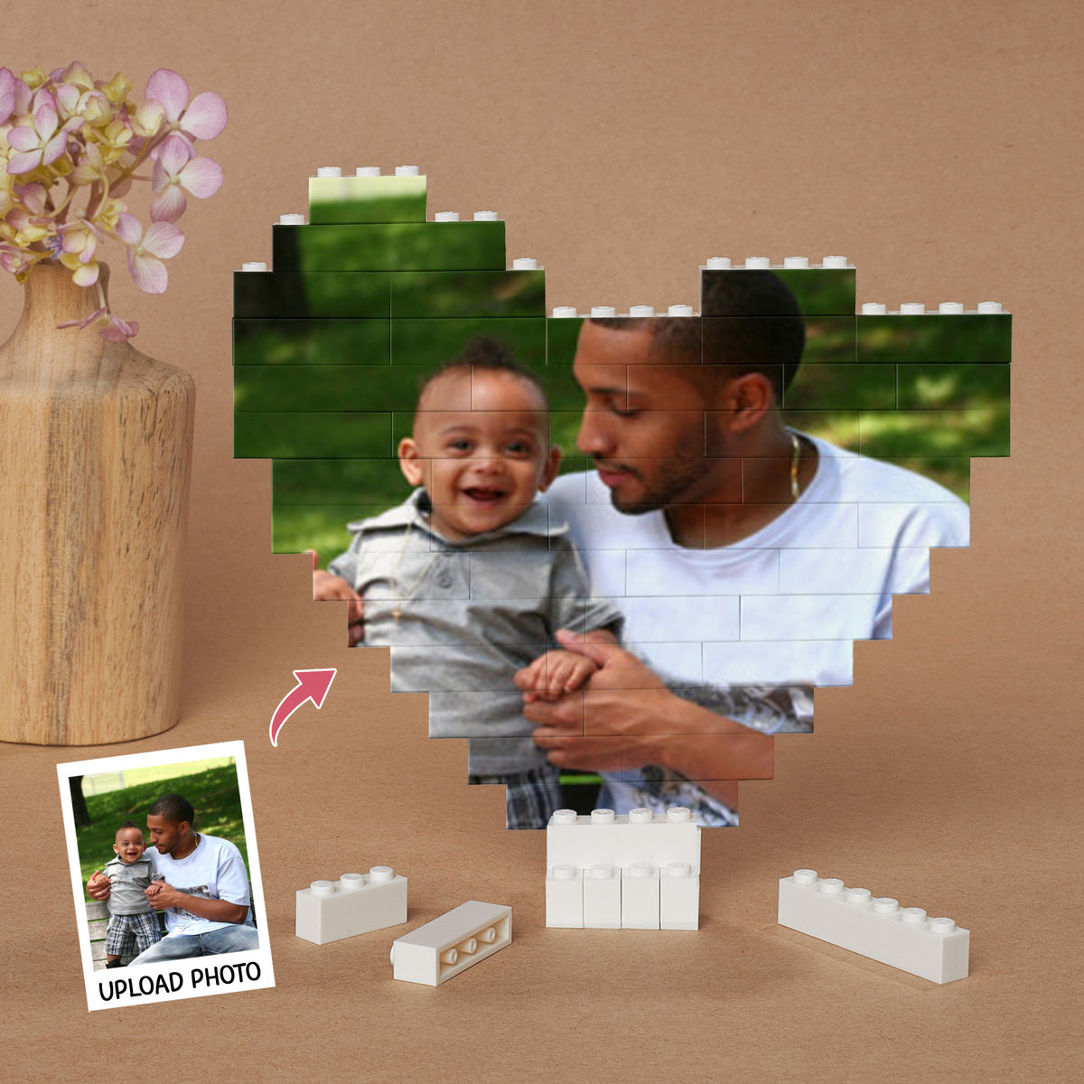 Photo Gift - Gifts For Father, Dad, Grandpa, Father's Day Gift - Personalized Photo Heart Shape Block Puzzles_1