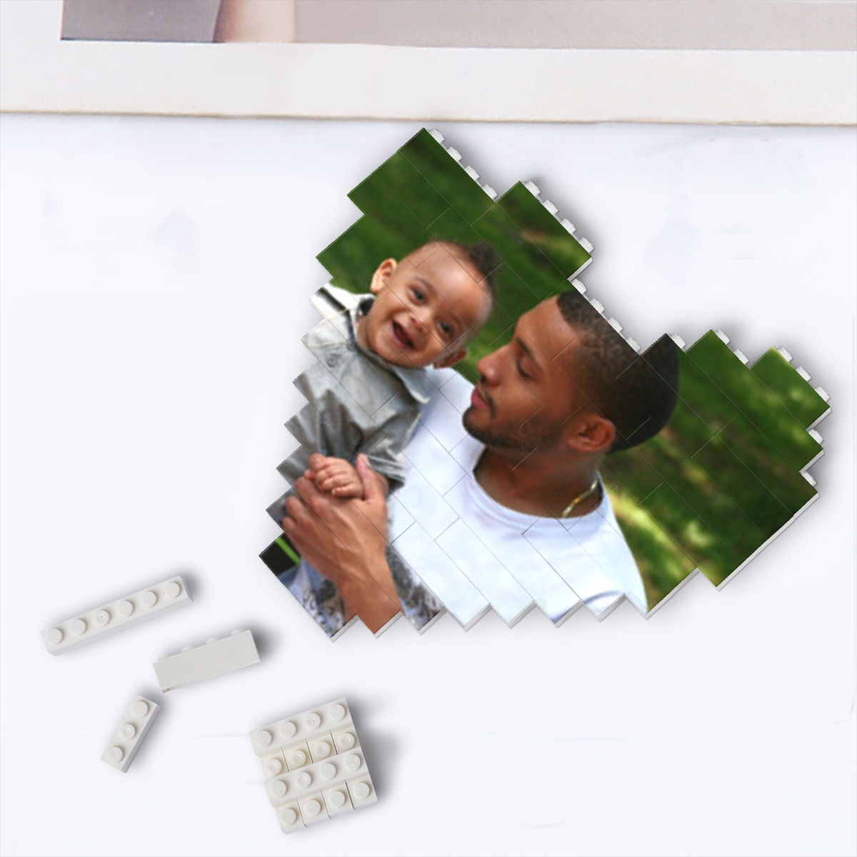 Photo Gift - Gifts For Father, Dad, Grandpa, Father's Day Gift - Personalized Photo Heart Shape Block Puzzles_2