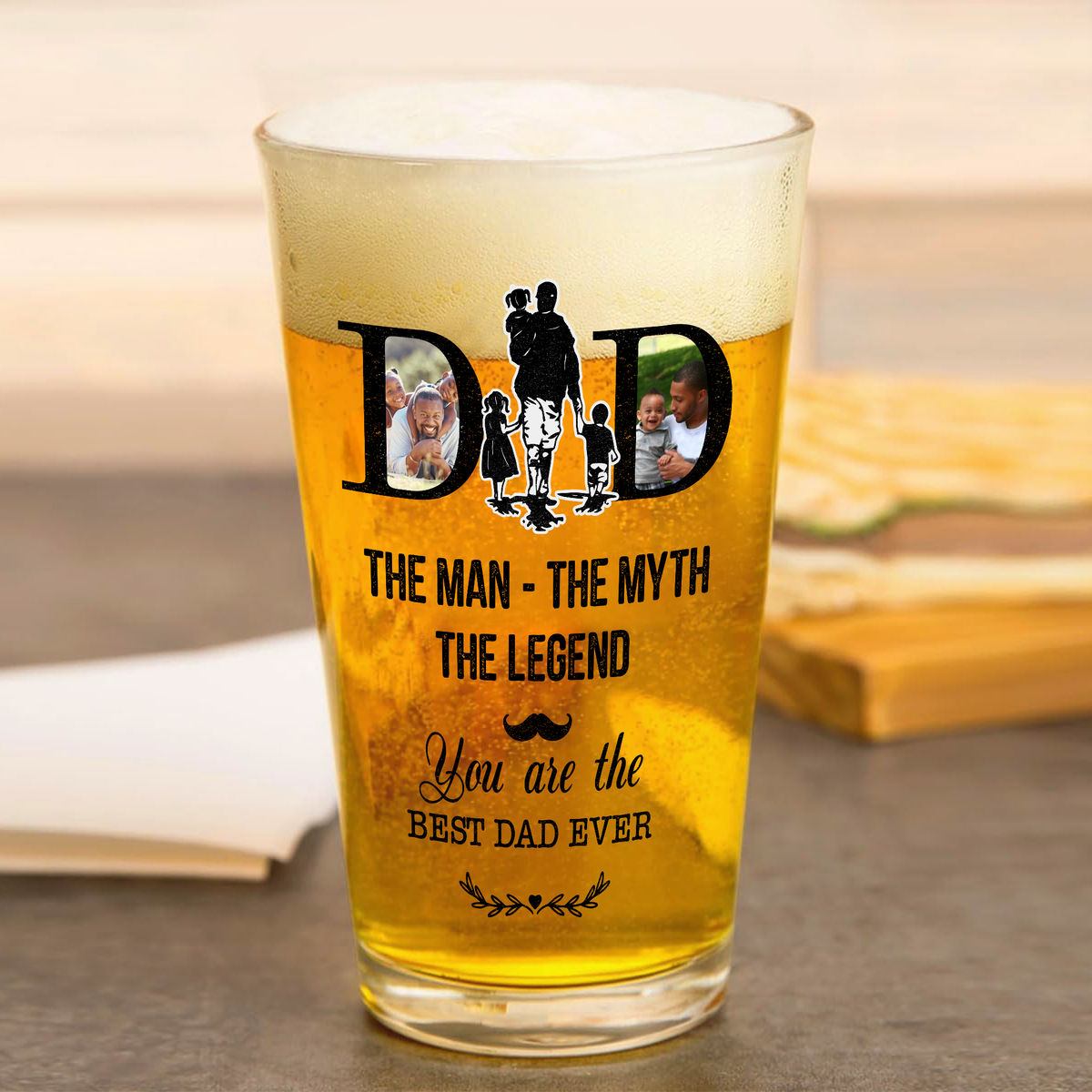 Beer Glass - Dad The Man The Myth The Legend. You're The Best Dad Ever  - Father's Day Gift, Gift For Dad, Grandpa - Personalized Photo Beer Glass_1