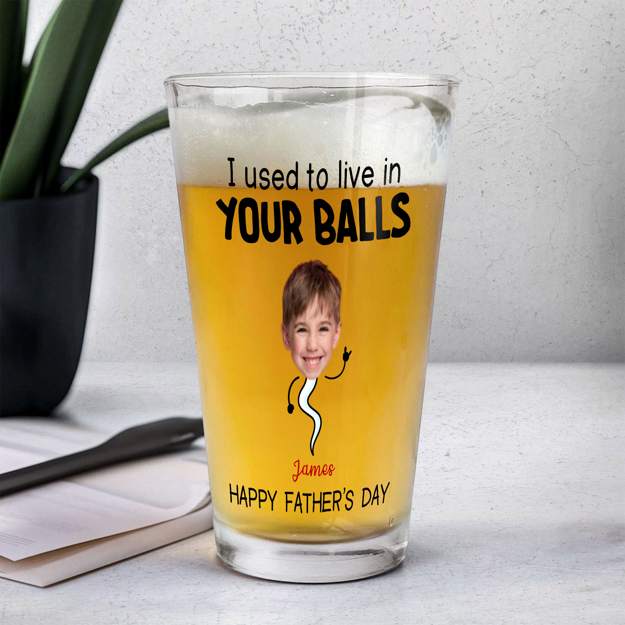 Photo Beer Glass - We used to lived in your balls. Happy Father's Day - 1 Child - Father's Day ...