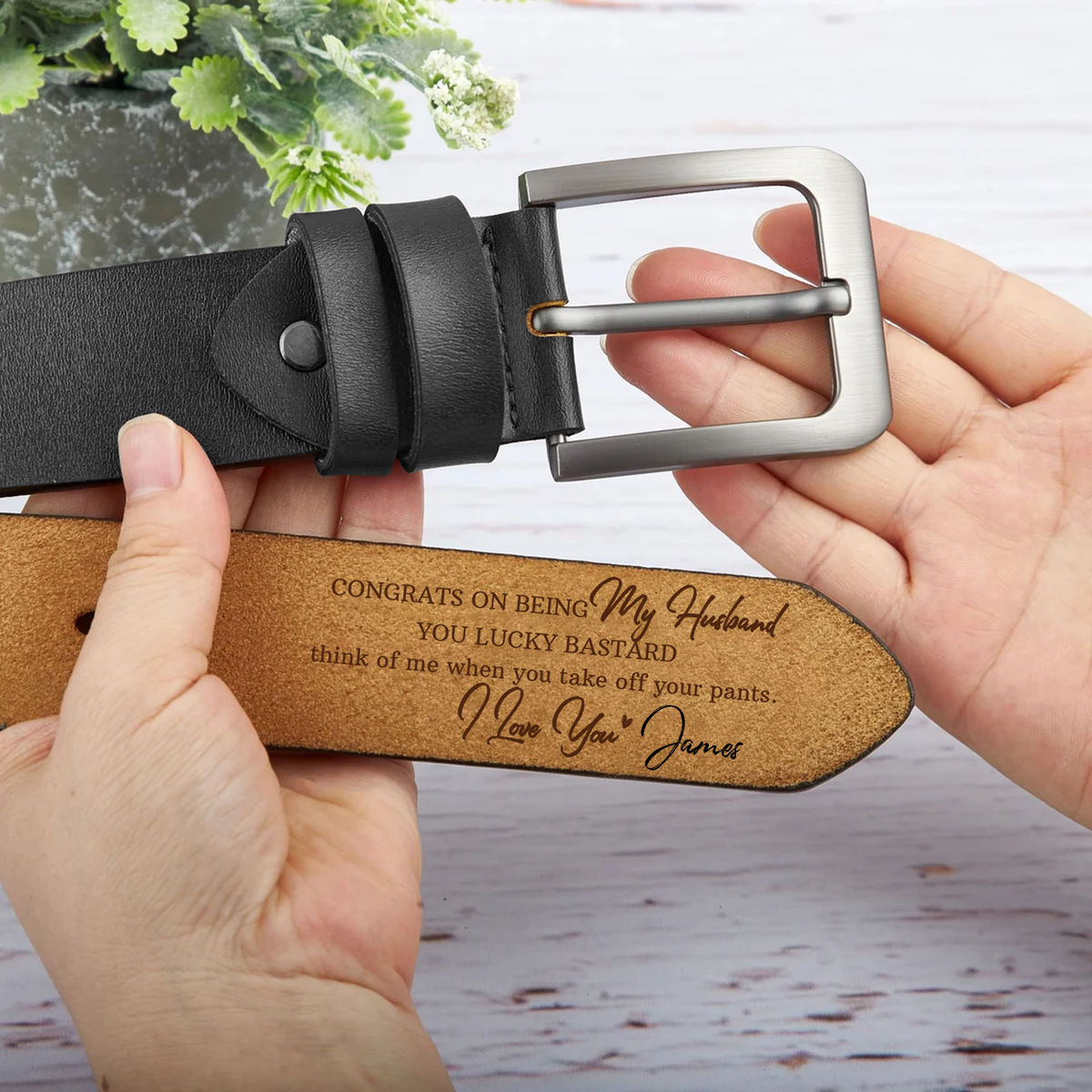 Father's Day Gifts - Congrats on being My Husband You Lucky Bastard think of me  when you take off your pants. I love you(Custom Name).- Custom Name - Gift For Man, Dad, Husband, BoyFriend...- Gift For Father's Day, Birthday, Anniversary... - Personalized Men Leather Belt_1