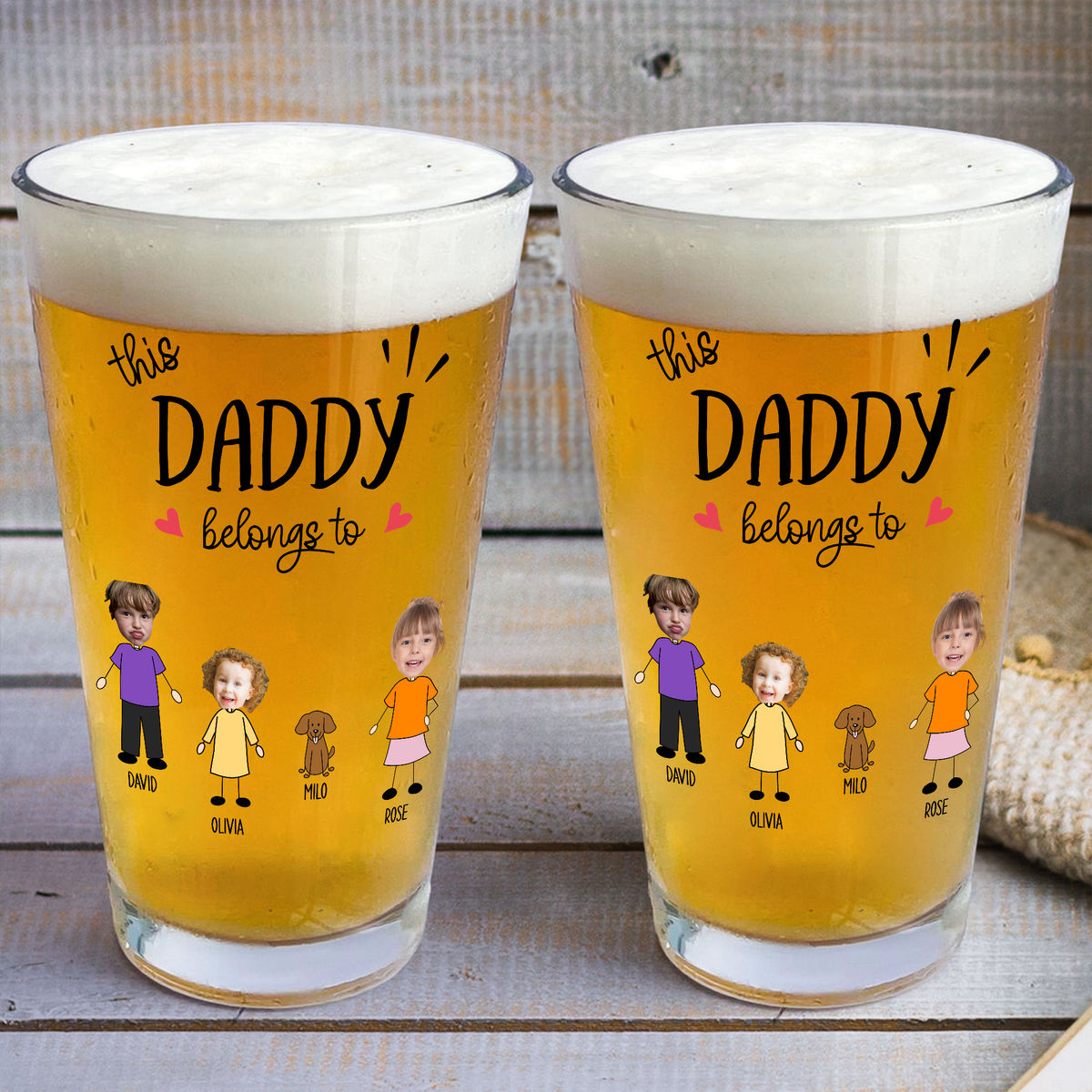 Photo Beer Glass - This Daddy Belong To -  Father's Day Gift, Gift For Dad, Grandpa - Personalized Photo Beer Glass_1