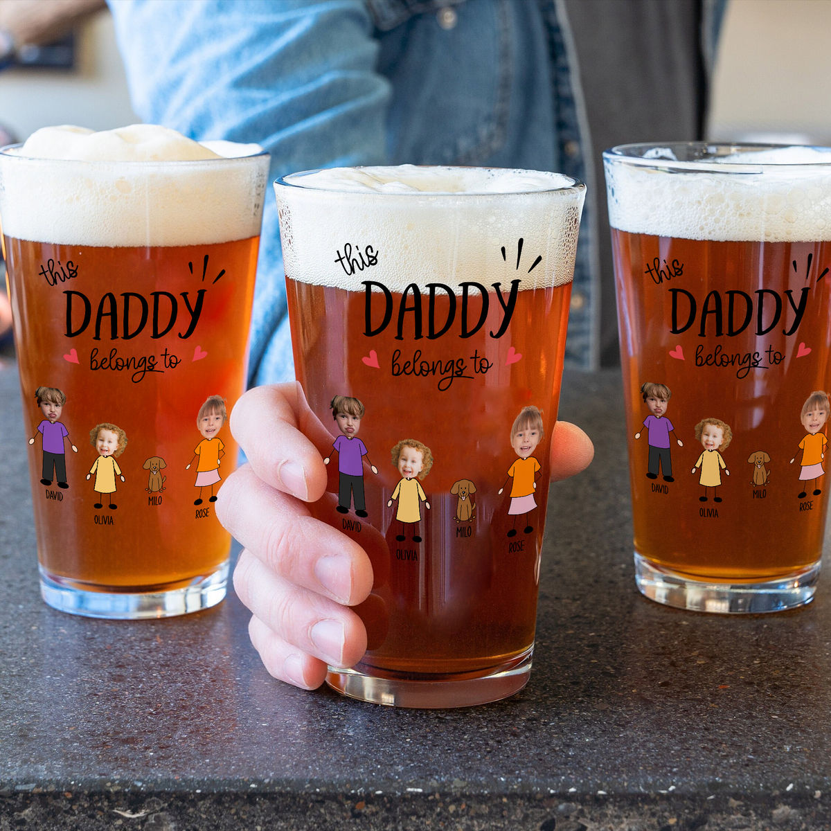Photo Beer Glass - This Daddy Belong To -  Father's Day Gift, Gift For Dad, Grandpa - Personalized Photo Beer Glass_4