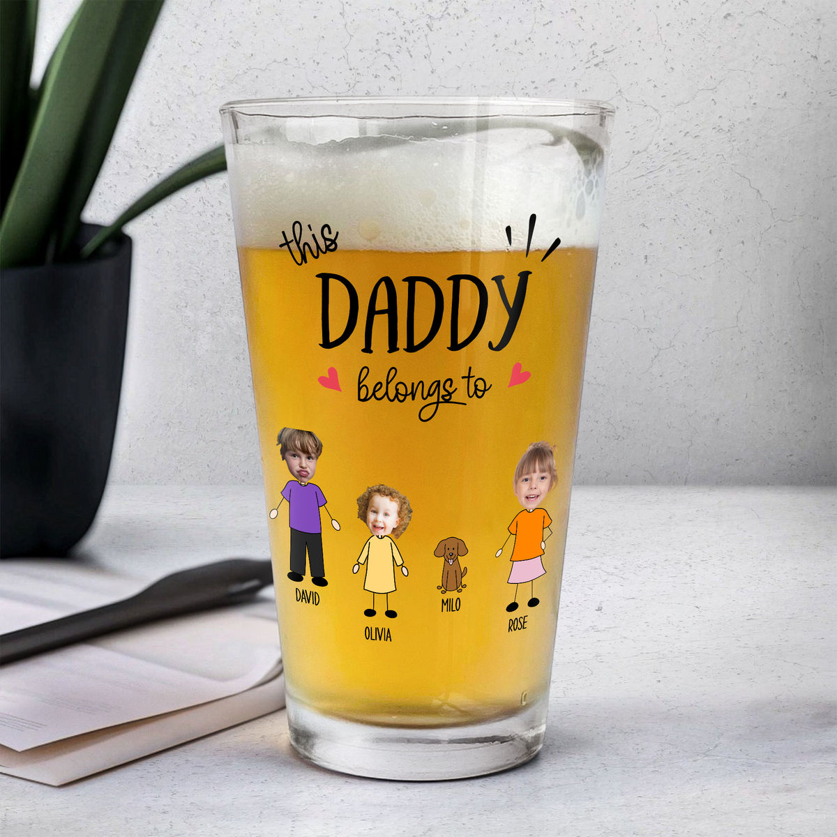 Photo Beer Glass - This Daddy Belong To -  Father's Day Gift, Gift For Dad, Grandpa - Personalized Photo Beer Glass_2