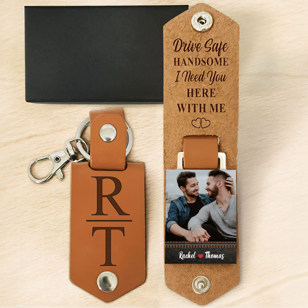 Gift For Couples - Drive Safe Handsome - Photo Gift For Him, Men, LGBT Couples, Pride Month Gift - Personalized Photo Keychain_1