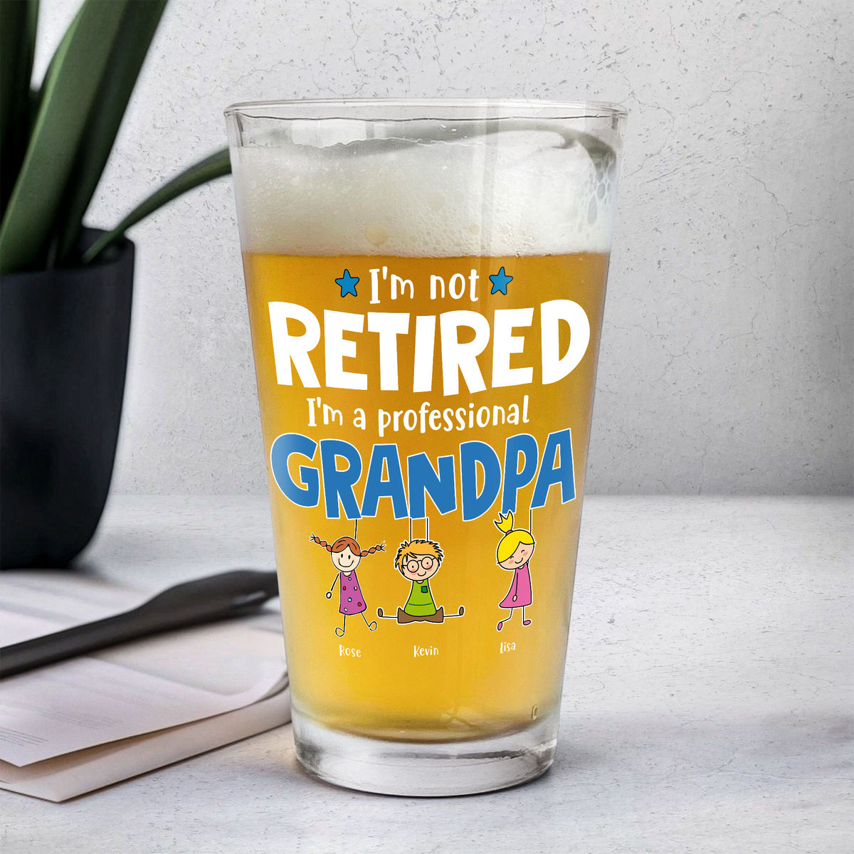 Retirement Gifts - I'm not retired I'm professional GrandPa - Father's Day Gift, Gift For Dad, Grandpa - Birthday, Retirement - Personalized Beer Glass_2